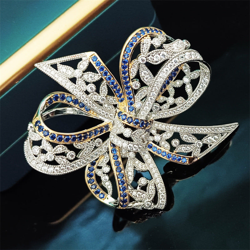 Zircon Classic Bow Brooch Women's All-match Suit Accessories Coat Pin