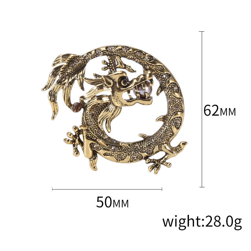 Retro Zodiac Chinese Dragon Brooch Collar Pin Badge Accessories