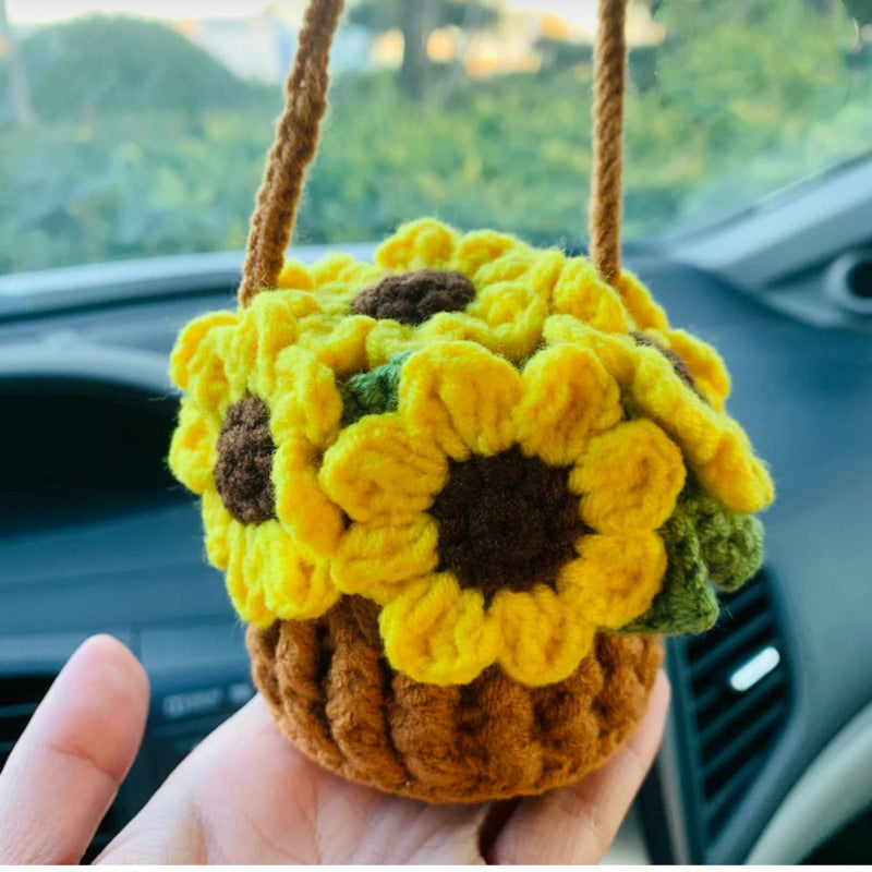 Handmade Knitted Flower Car Accessories Rearview Mirror