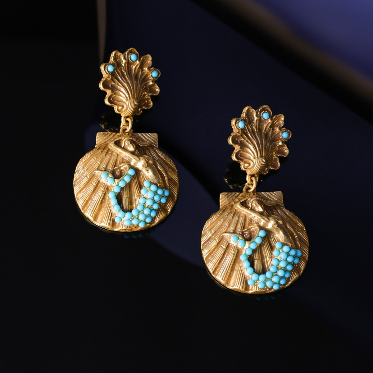Mermaid Shell Eardrops Vintage Court Style Earrings