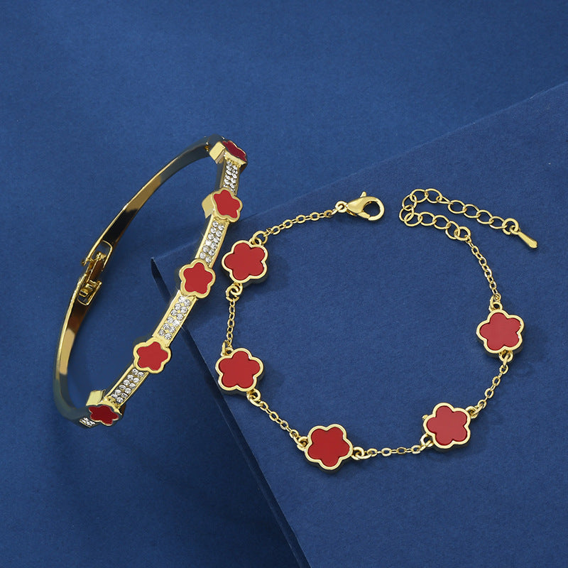 Five Petal Flower Brace Lace Bracelet Two-piece Set