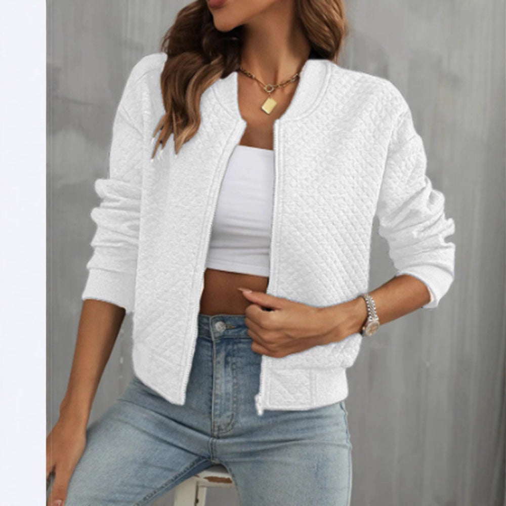 Long Sleeve Zipped Stand Collar Solid Color Coat