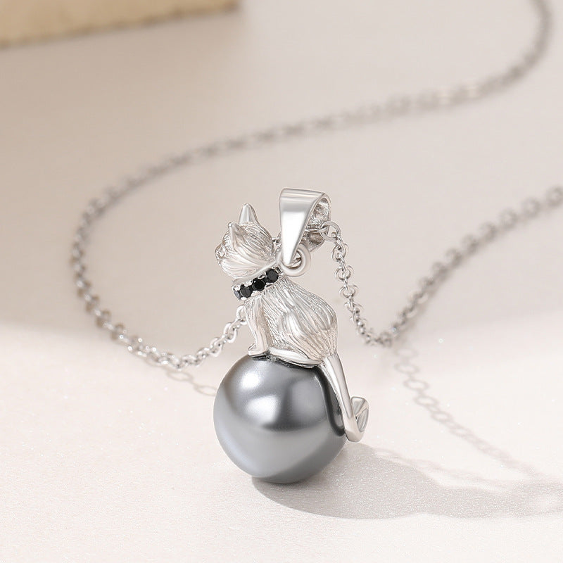 Cat Pendant 925 Sterling Silver Clavicle Necklace
