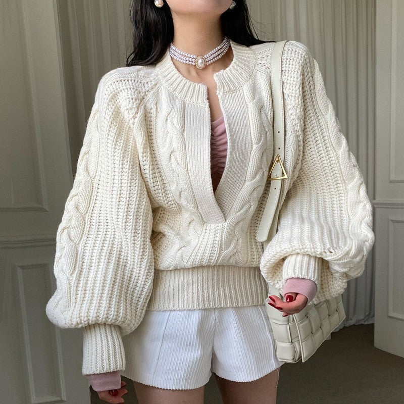 Twill Knitted Pullover Loose Colorized Sweater