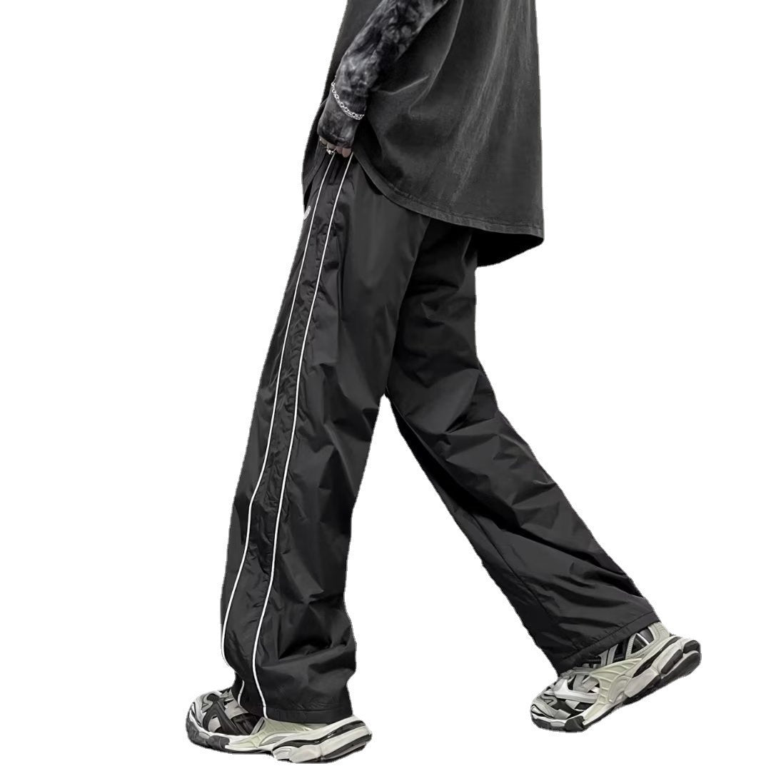 Outdoor Waterproof Men's American High Street Vibe Ice Silk Wide Leg Striped Casual Pants
