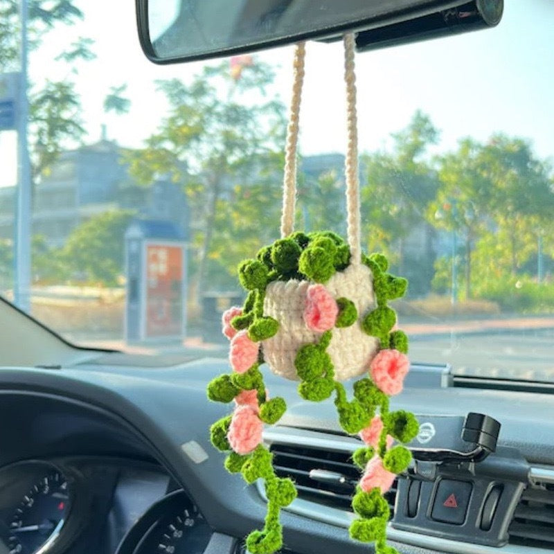Handmade Knitted Flower Car Accessories Rearview Mirror