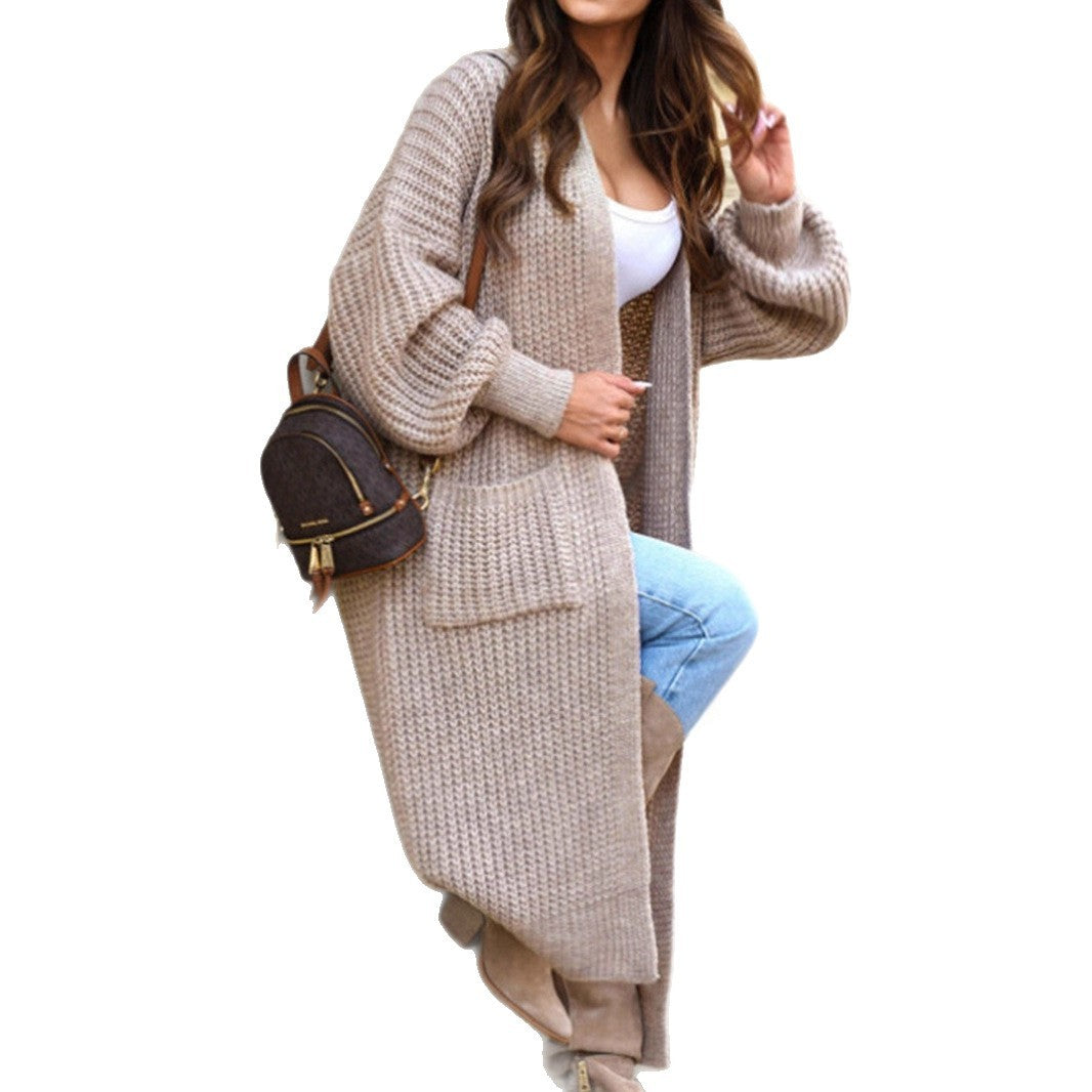 Casual Loose Pockets Long Sleeve Women's Extended Sweater