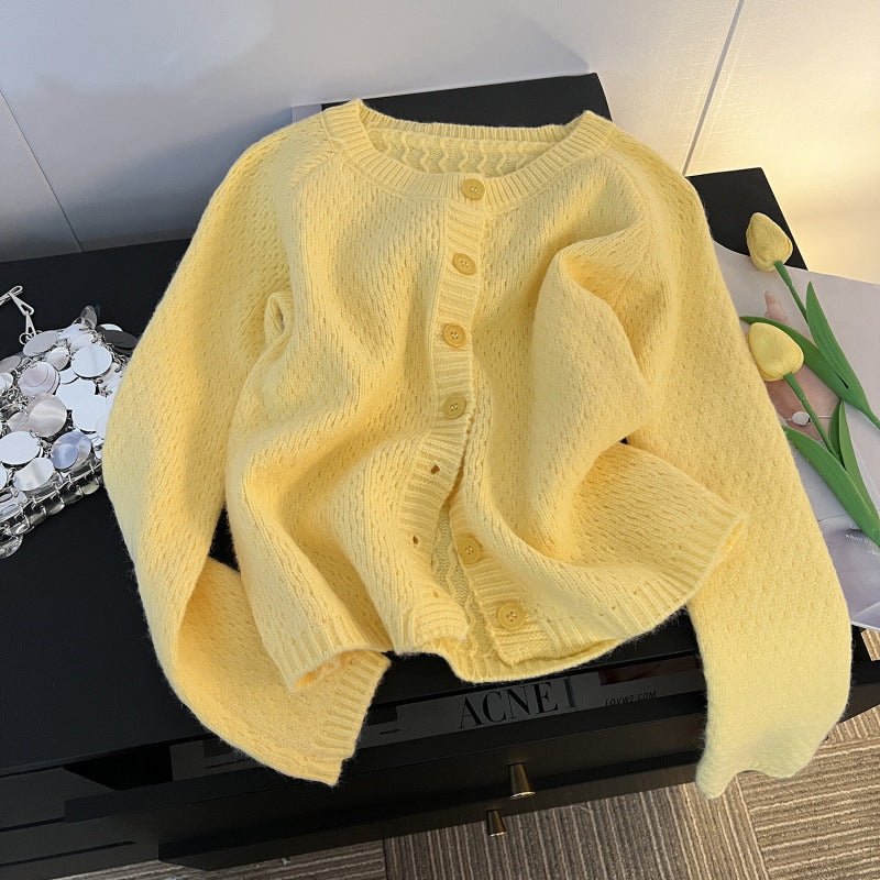 Women's Solid Color Loose-fitting Versatile Soft Yellow Sweater Coat