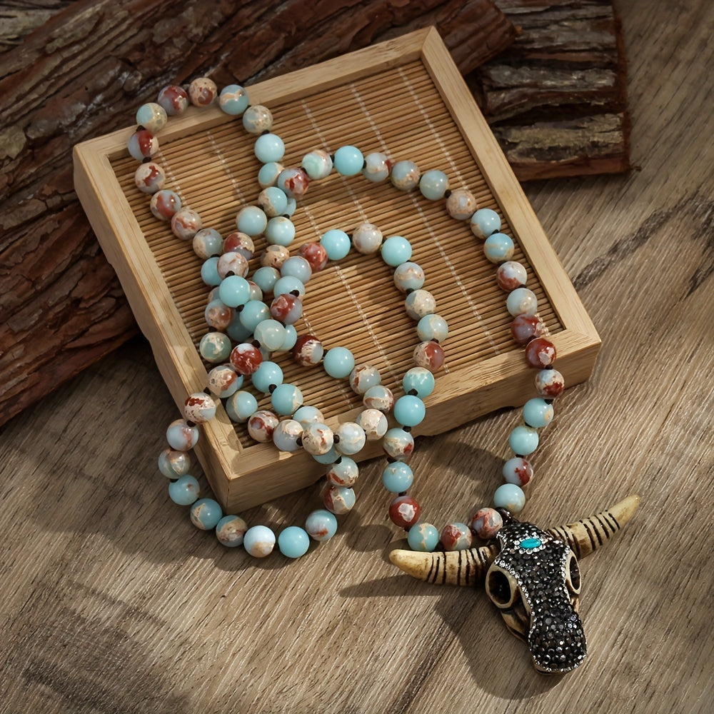 Knotted Spot Drill Cow Head Pendant Necklace Sweater Chain