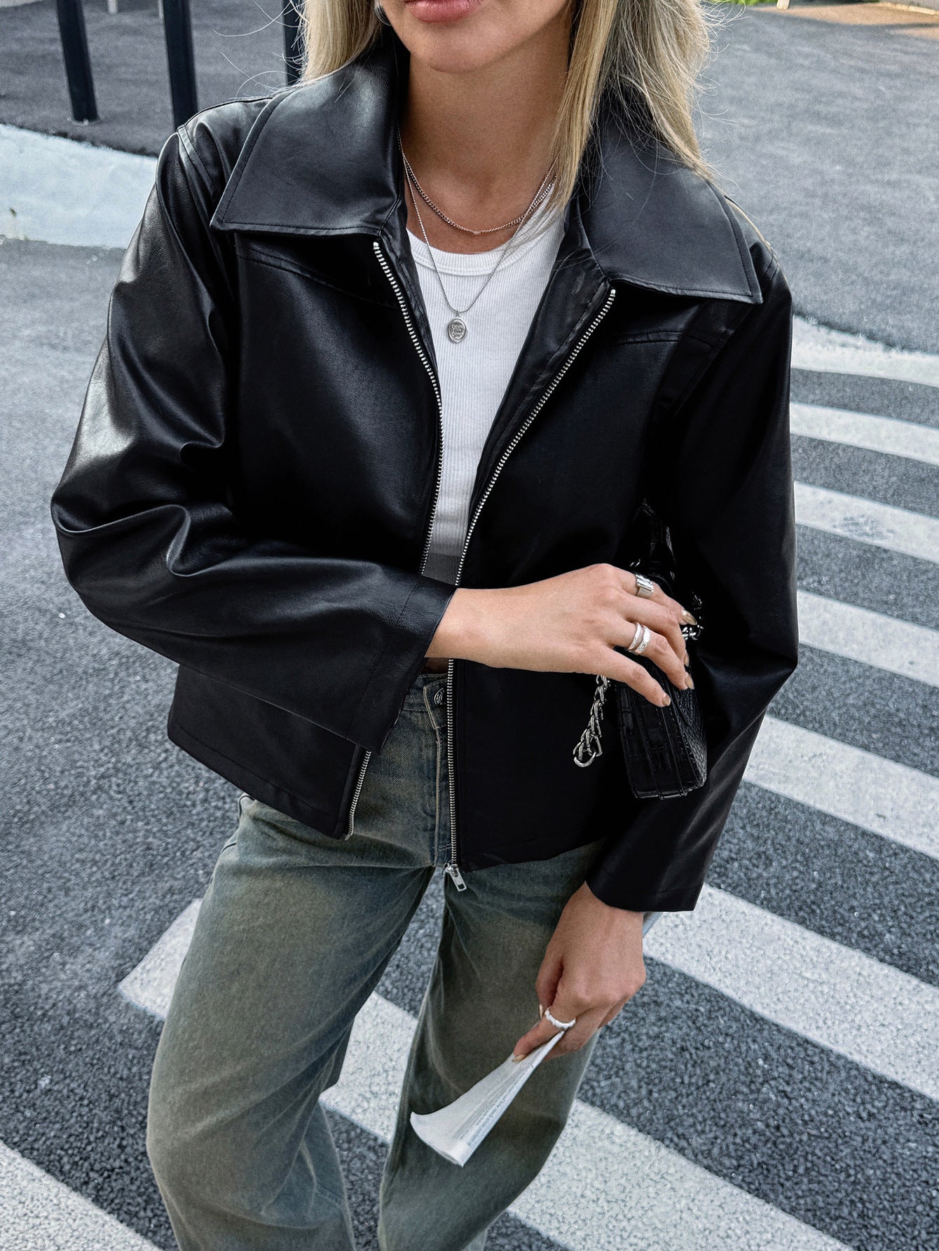 Long Sleeve Leather Coat Women's Clothing