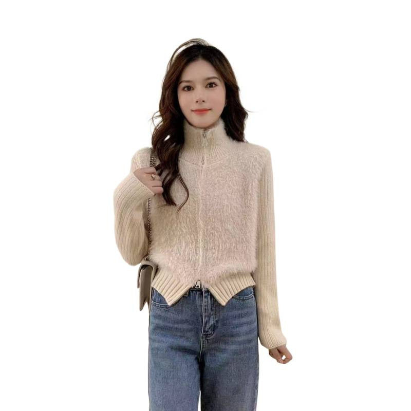 Autumn And Winter Stitching Zip Knitted Sweater