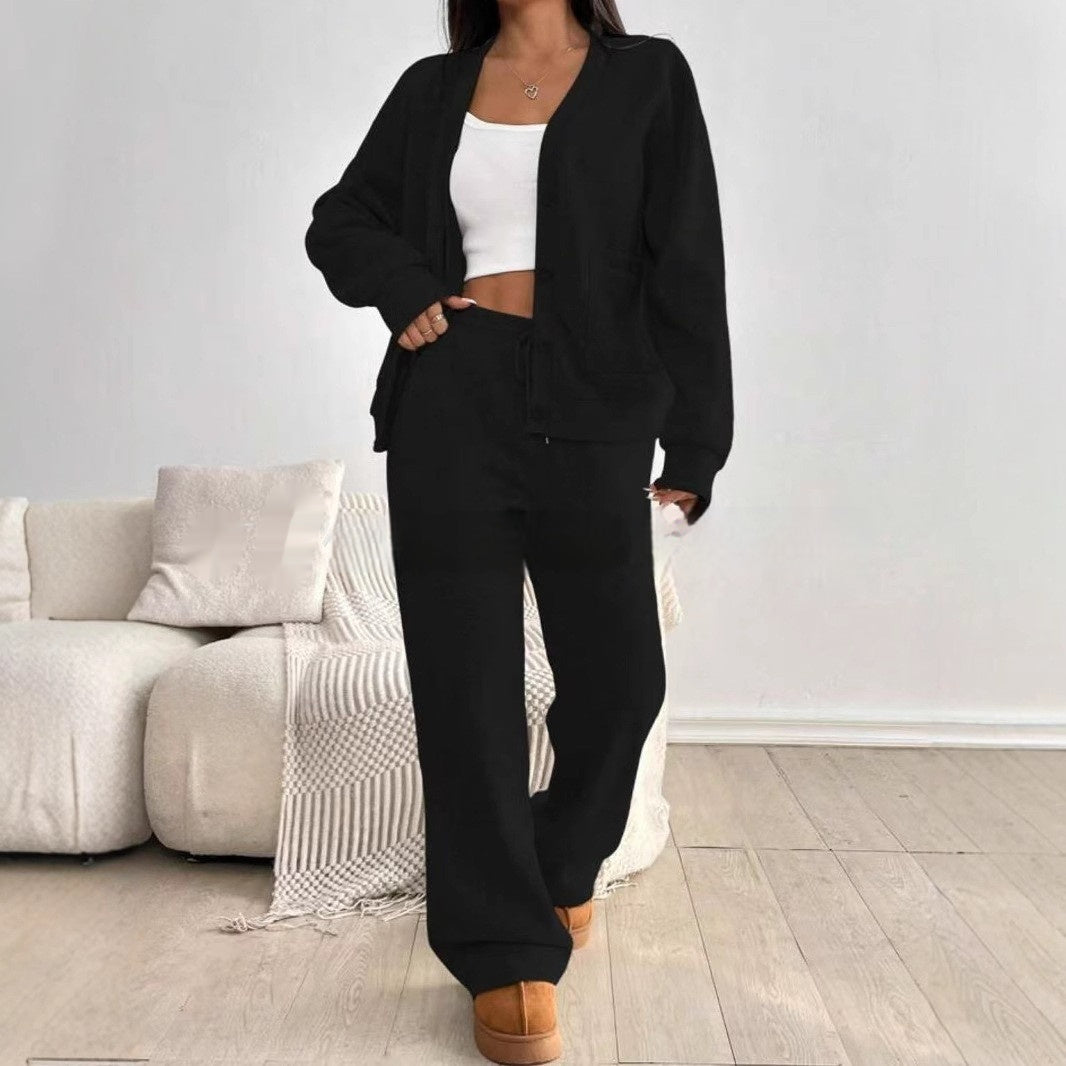 Autumn And Winter Women's Cardigan Jacket Wide Leg Pants Casual Suit