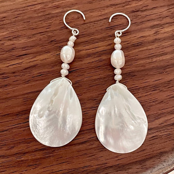 Water Drop White Butterfly Shell Eardrops White Shell Natural Pearl Earrings