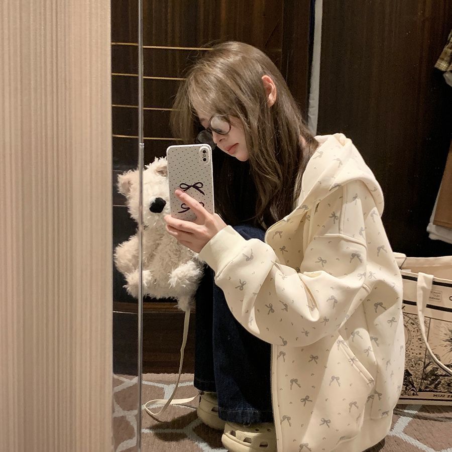 Floral Hooded Cardigan Fleece Padded Coat Women