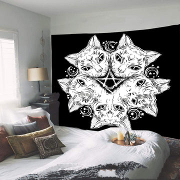 Magic Tapestry Hippie Cat Home Decor Black Cat Head Star