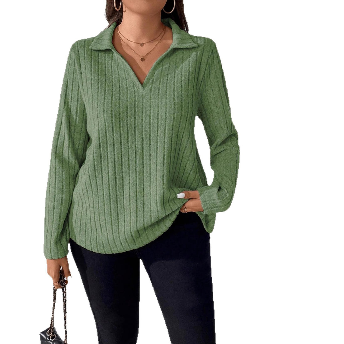 Large Size Women's Clothing Casual V-neck Women's Knitwear Anti-sweater