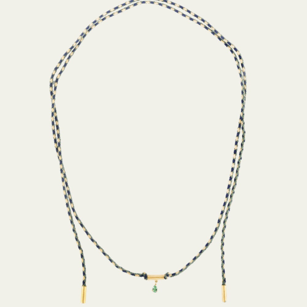 Braid Rope Emerald Pendant Twin Necklace