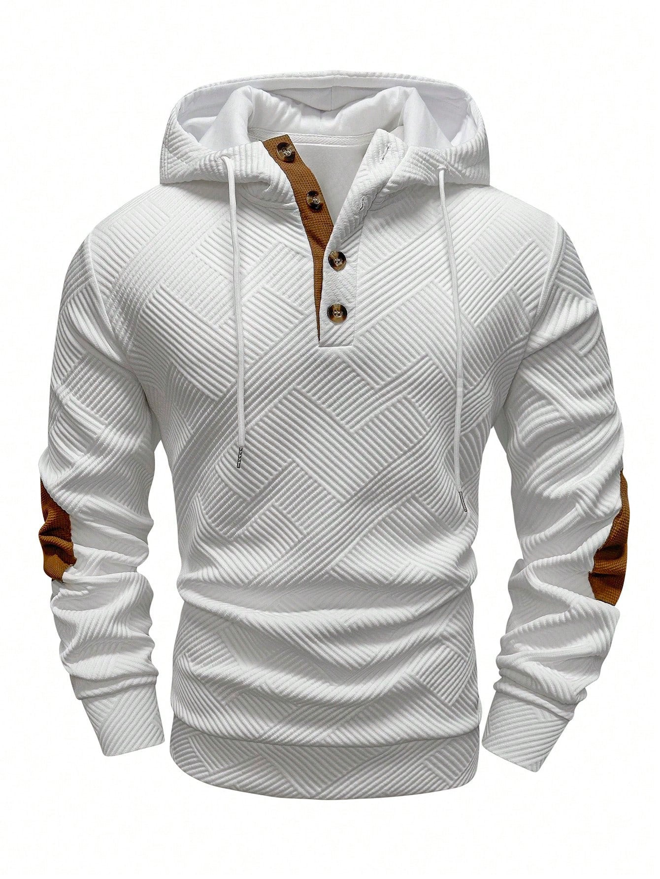 Men's Solid Color Jacquard Hooded Sweater Loose Sports And Leisure Coat