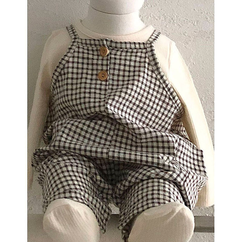 Infant Children's Clothing Solid Color Plaid Suspenders Jumpsuit