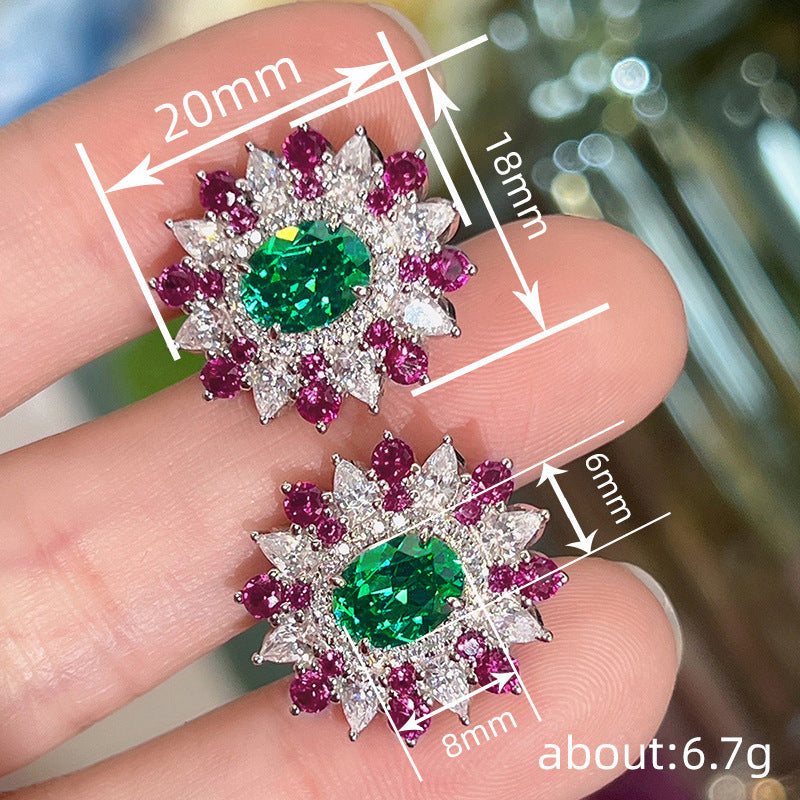 Colorful Stud Earrings Female Flower Geometric Design Ornaments Oval Zircon Style