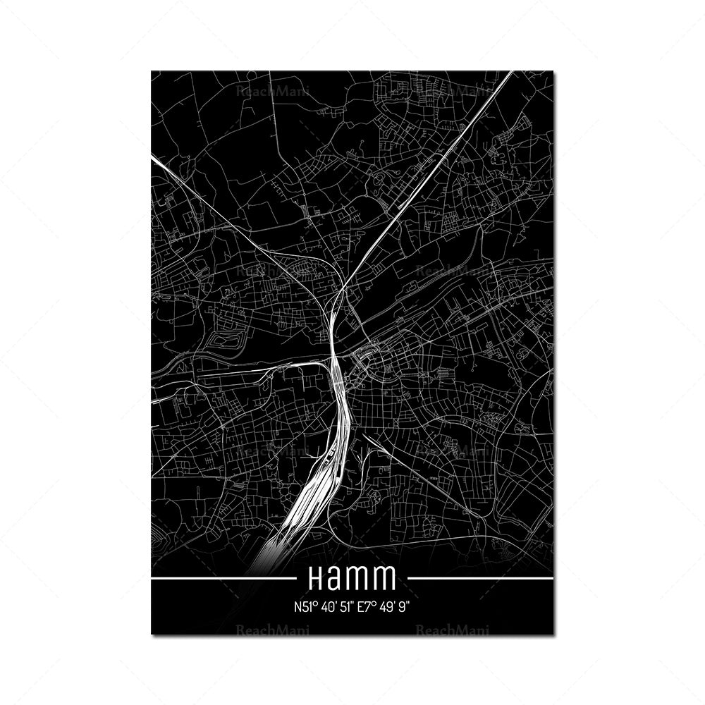 Map Black Line Poster Canvas Painting Home Decor Wall Art