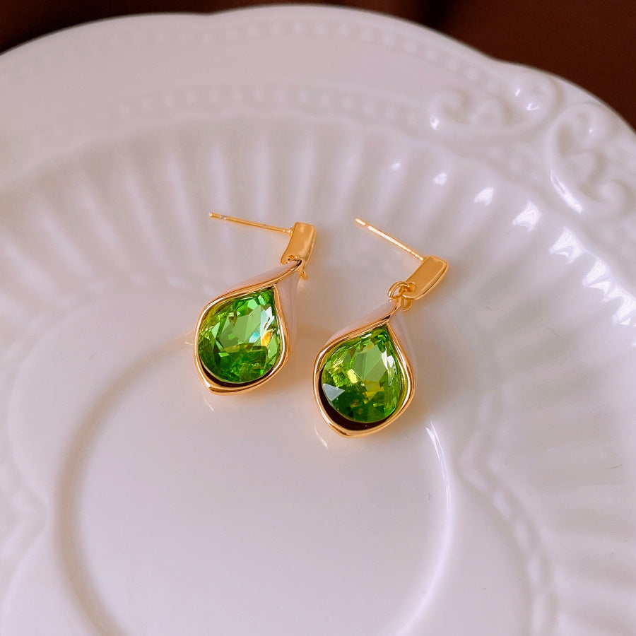 Real Gold Electroplated Zircon Water Drop-shaped Earrings Light Luxury High-grade Clavicle Chain