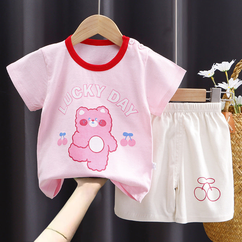 Children's Short-sleeved Suit Pure Cotton Clothing T-shirt Shorts Set