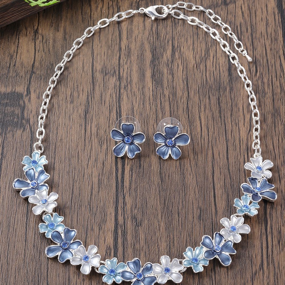 Zinc Alloy Flower Stitching Colorful Oil Exquisite Inlaid Design Necklace Eardrop Set