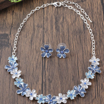 Zinc Alloy Flower Stitching Colorful Oil Exquisite Inlaid Design Necklace Eardrop Set