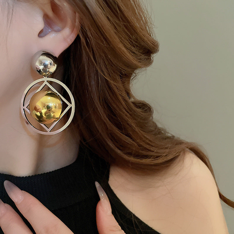 Round Special-interest Design High-grade Earrings Temperament Contrast Color