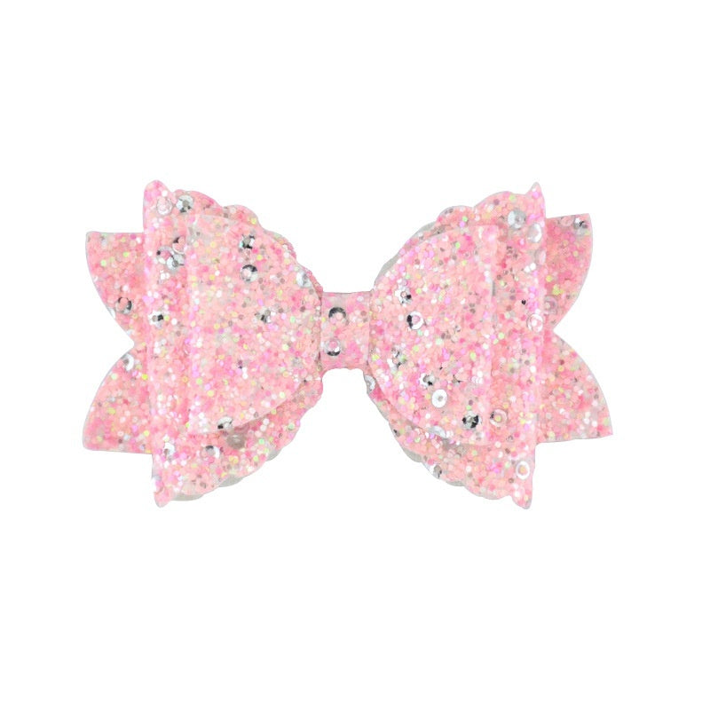Girl's Hair Accessories Sequined Double-layer Leather Wave Bow