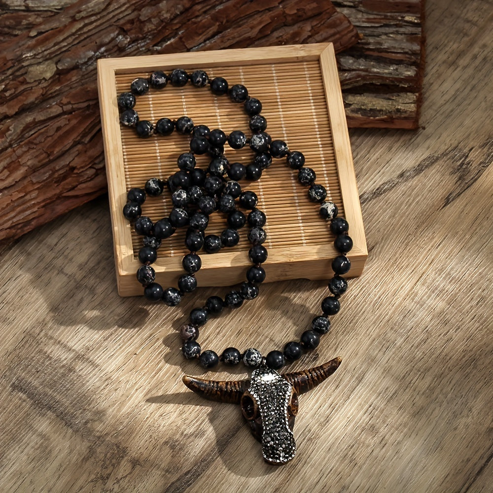 Knotted Spot Drill Cow Head Pendant Necklace Sweater Chain