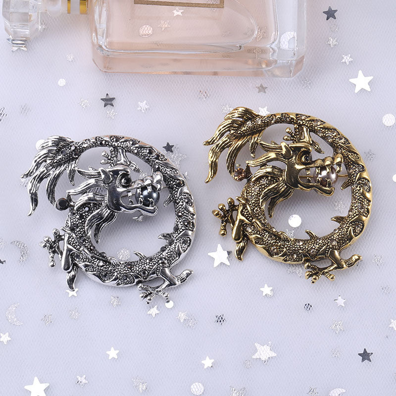 Retro Zodiac Chinese Dragon Brooch Collar Pin Badge Accessories