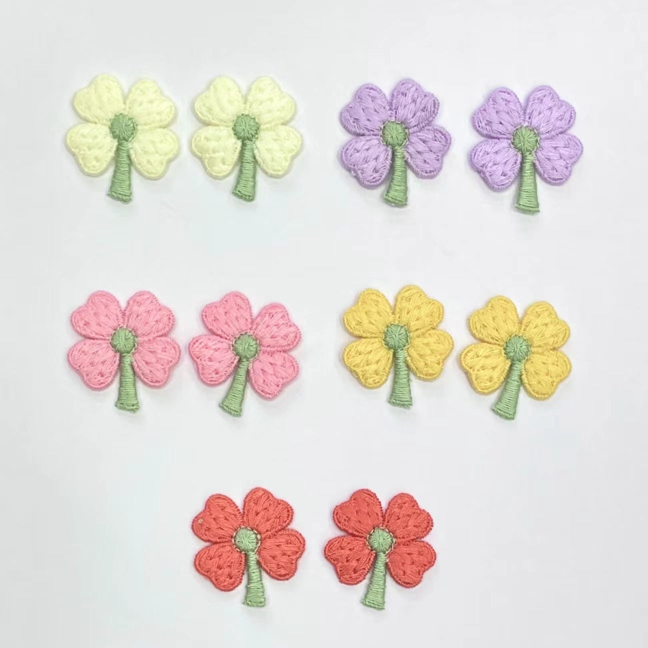 Four-Leaf Clover Embroidery Woven Small Flower Patch Cloth Sticker Accessories